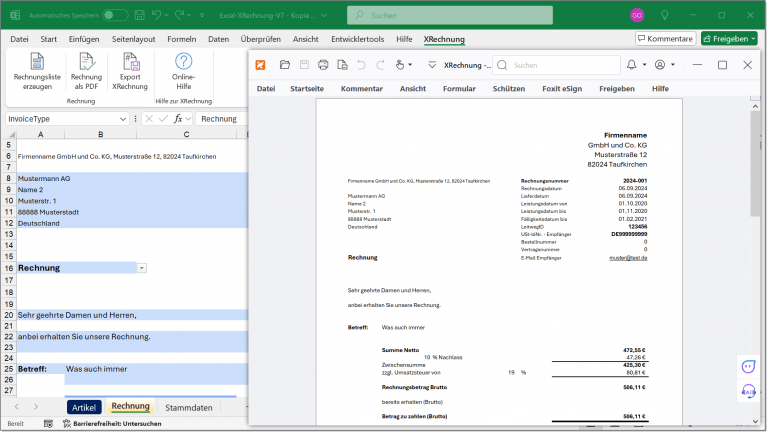 excel xrechnung pdf