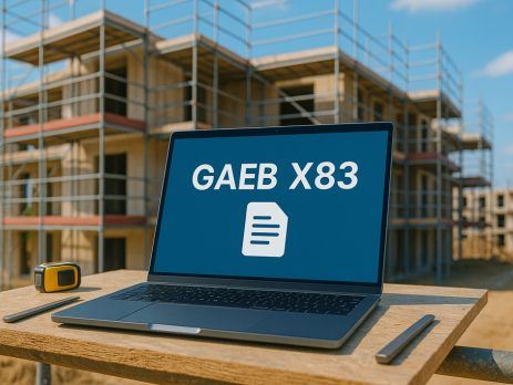 Laptop vor Baustelle mit GAEB X83