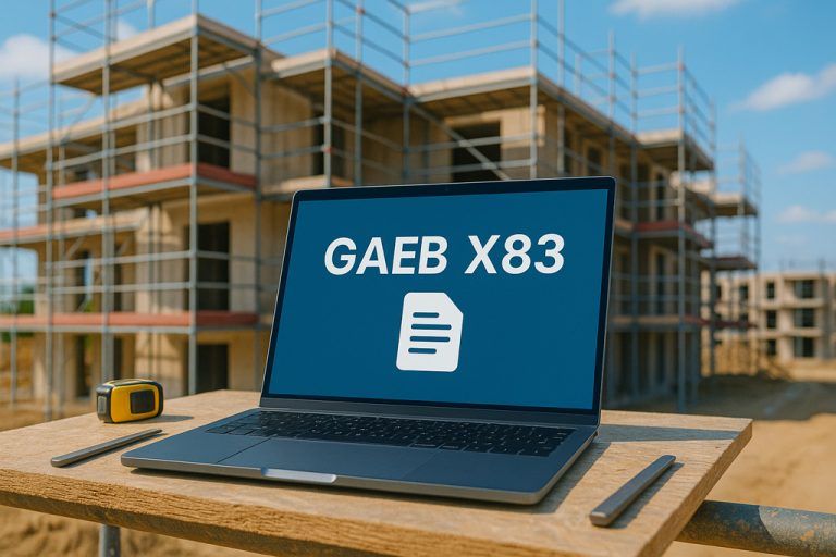 Laptop vor Baustelle mit GAEB X83