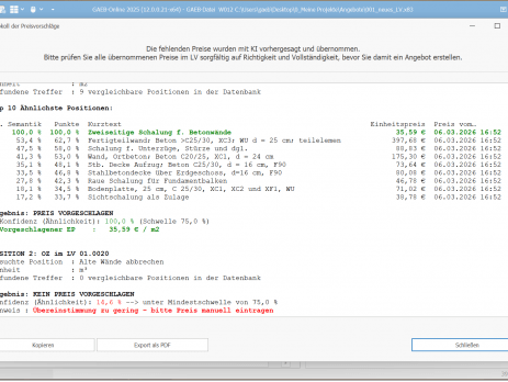 Preisliste und Angebotsdetails anzeigen