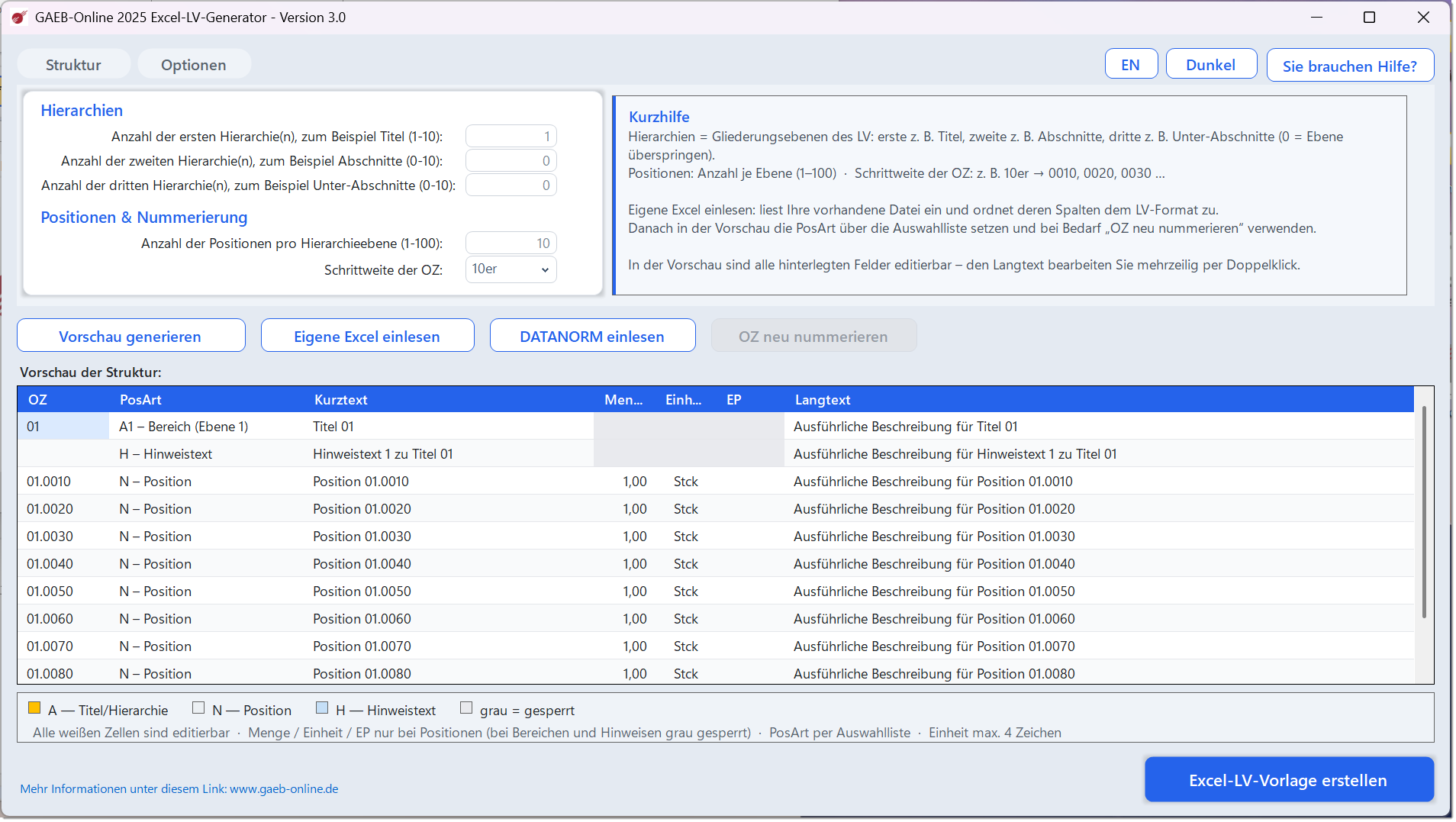 Neu: Excel-LV-Generator 3.0